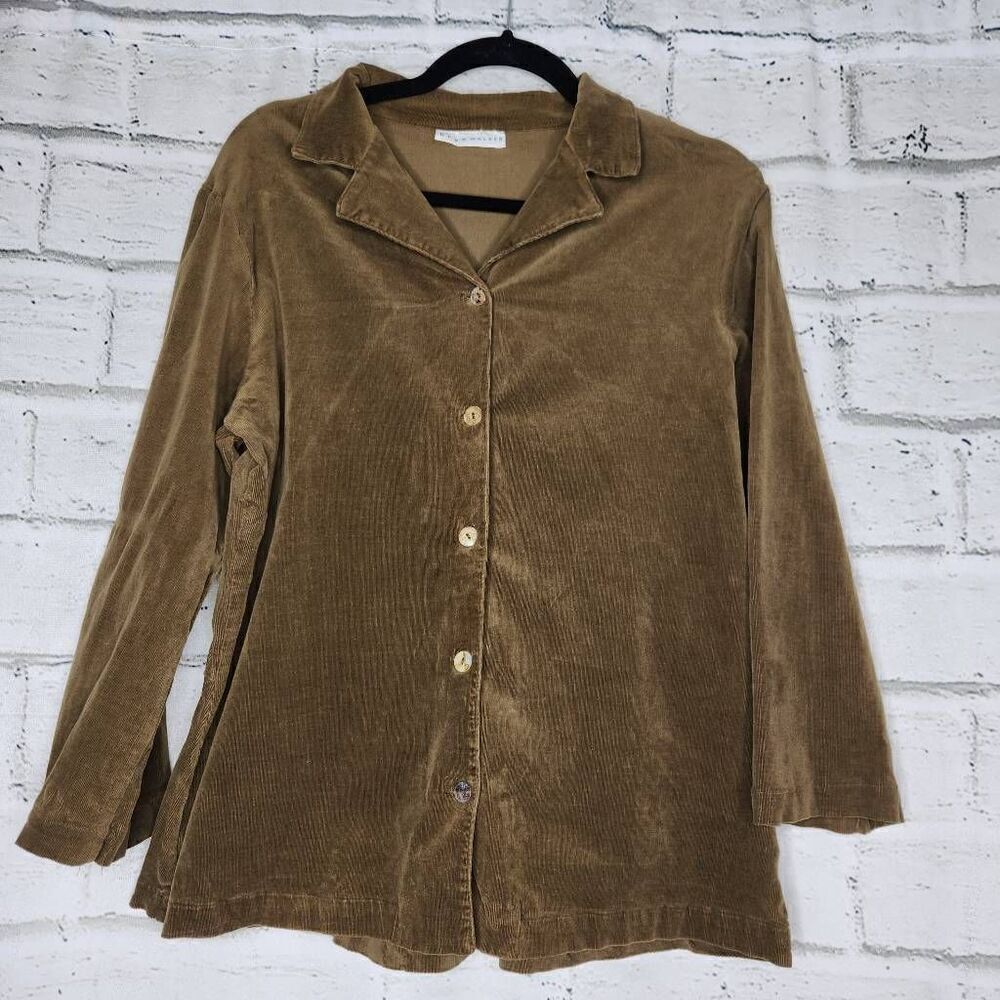 Bryn Walker Brown Green Collared Button Down Corduroy Shirt Womens Large Cotton